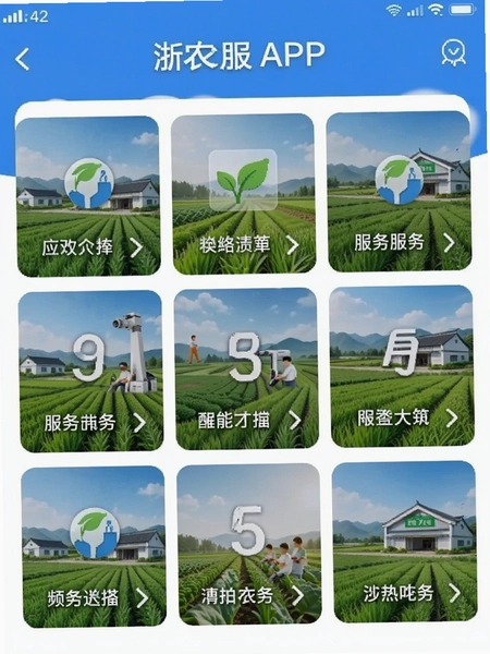 浙农服APP首页服务九宫格界面预览图