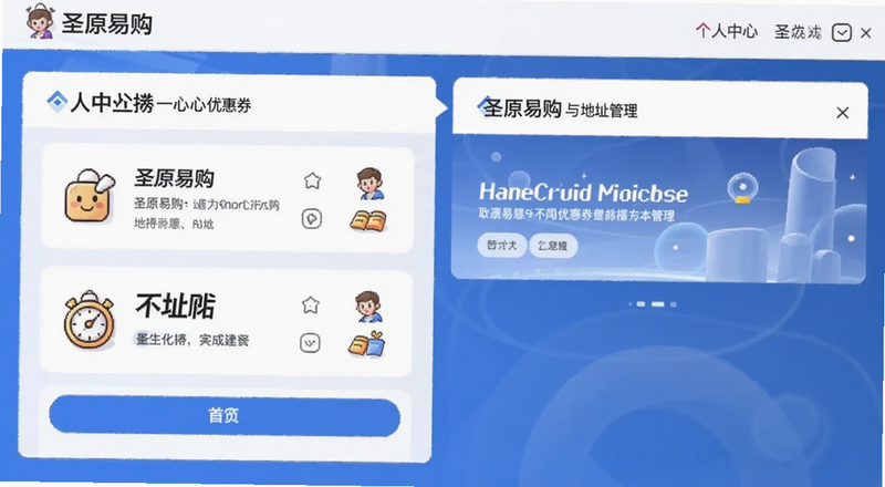圣原易购个人中心优惠券与地址管理页面预览图