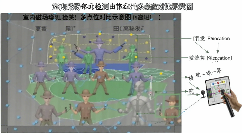 室内磁场检测多点位对比示意图