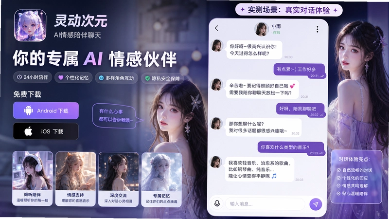灵动次元免费版本下载(AI情感陪伴),灵动次元AI情感陪伴聊天实测场景