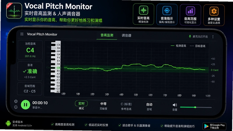 Vocal Pitch Monitor��׿�������İ�,ʵʱ������ʾЧ��