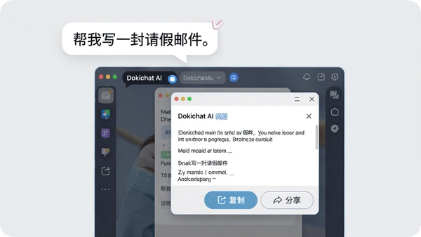 һ�Ŷ�̬��ʾͼ��չʾ�û�ͨ�������������⡰����дһ������ʼ�����Dokichat AI�����������������ʼ����ģ�������Ļ����ʾ�����ơ�����������ť��������������������������ǳ�ң����ʸɾ�