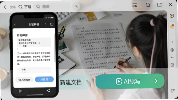 �������app��׿���ؽ��棬չʾ�½��ĵ���AI��д��ť������Ϊд��ҳ��Ԥ��