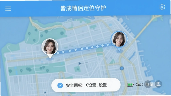 �Գ����¶�λ�ػ��������棬չʾʵʱ��ͼ������ͷ��Ķ�λ�㣬�ײ��а�ȫΧ������ѡ��͵�������ͼ�꣬����ɫ��Ϊ��������ɫ����������������