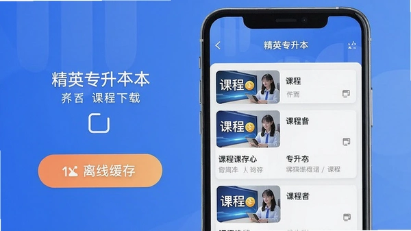 精英专升本手机版App课程下载页面预览图,展示离线缓存按钮和课程列表界面