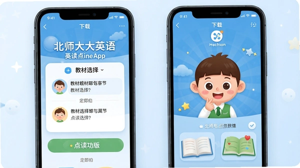 北师大英语点读App官方正版下载安装界面的教材选择与点读功能预览图