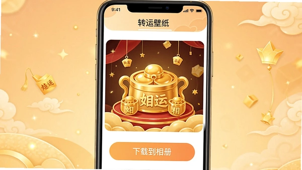 һ���ֻ���Ļ��ͼ����ʾ�������ͨApp�ı�ֽ���ؽ��棬�����С�ת�˱�ֽ�����࣬�м���һ�Ž�ɫ���в�ͼ�����·��С����ص���ᡱ��ť���������������������Ϊůɫ����