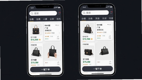 һ���ֻ�Ӧ�ý���չʾ��������app�Ļ�Դ�Ա��б���������������ͷ����ǩ���в���Ʒ����ʾ�۸��볧����Ϣ���ײ��С�һ���µ�����ť��������������