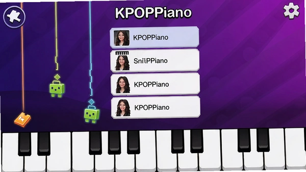 KPOPPiano��׿����Ϸ�����棬���ټ���������������Ϊ��ɫ���䣬������ʾ����ѡ���б�