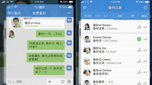 免费聊天记录备份云app安卓版备份微信聊天记录界面截图,显示备份进度和备份记录列表
