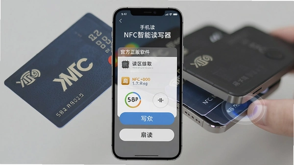�ֻ�NFC���ܶ�д���ٷ��������������棬��ʾ������ȡ�����д�밴ť�������Ǽ��Ų�ͬ���͵�NFC��Ƭ���ֻ��Ӵ�����д