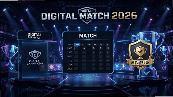 DIGITAL MATCH 2026 ���̽��棬չʾ�� Digital Champions ������ڡ�Match ���ƻ��ְ��Լ���������֤��ʶ��������δ���е��Ӿ�����̨�����ֽ���