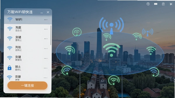 ����WiFiԿ�����������ͼ��չʾWiFi�б�����Ŀ�ġ�һ�����ӡ���ť������Ϊ���л����źŸ���ͼ��