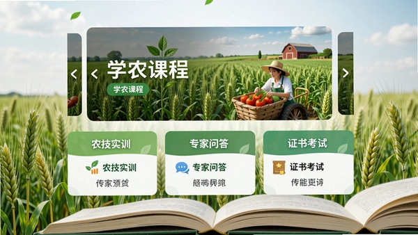 NONOѧAPP������Ԥ�����Ϸ�Ϊ��ѧũ�γ̡��ֲ�ͼ���·��С�ũ��ʵѵ����ר���ʴ𡱡�֤�鿼�ԡ�����ģ�飬����������ɫ�����뷭������ᣬ����������רҵ