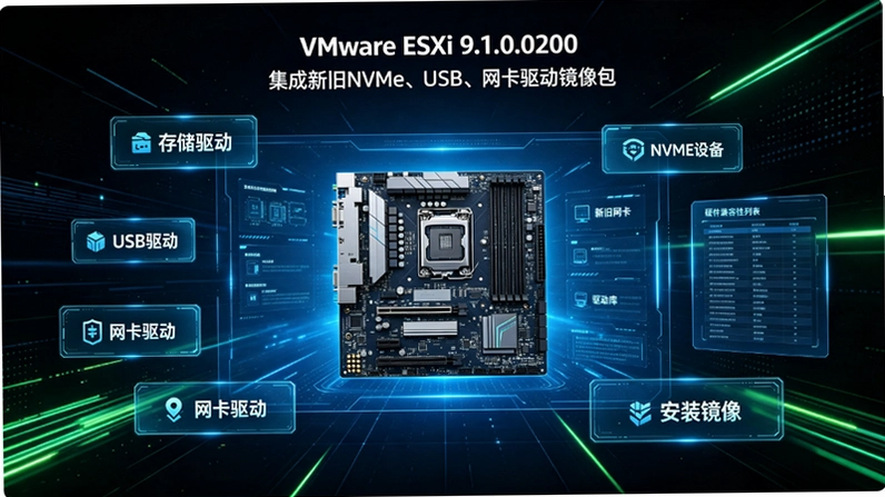 VMware ESXi 9.1.0.0200集成驱动版:NVMe/USB/螃蟹网卡兼容性深度解析 VMware ESXi 9.1.0.0200集成驱动版:NVMe/USB/螃蟹网卡兼容性深度解析