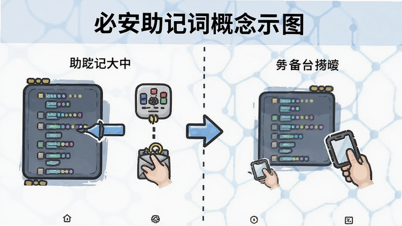 必安助记词概念示意图|助记词备份场景