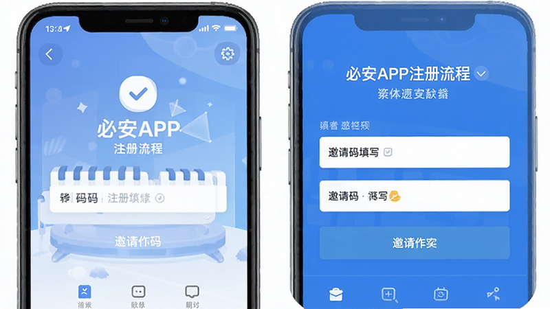 必安APP注册流程与邀请码填写界面预览图