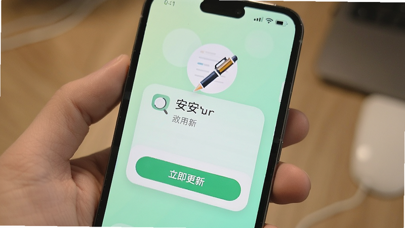 手机屏幕显示笔安应用更新界面,有个“立即更新”按钮,背景是淡绿色的渐变