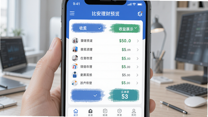比安理财手机APP产品列表与收益展示预览图