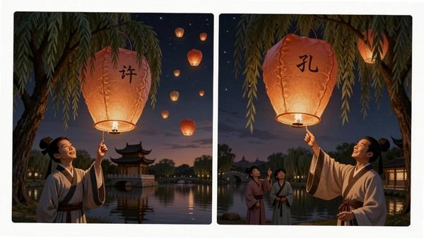 许愿柳痴迷孔明灯放飞效果图