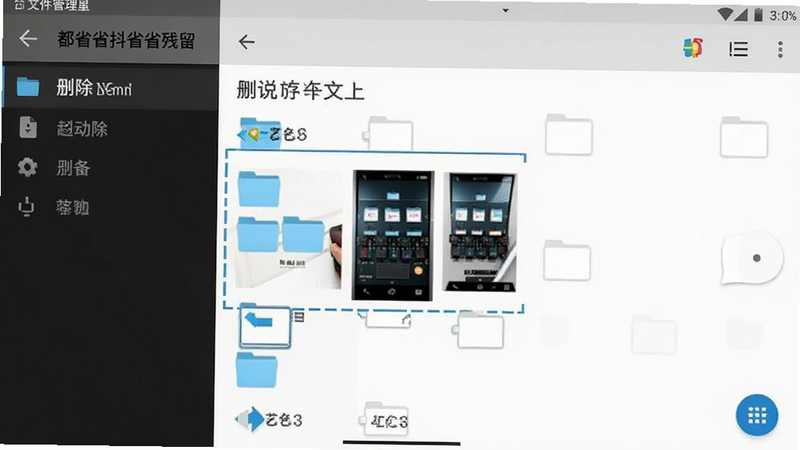 安卓手机文件管理器界面,显示都省省抖省省残留文件夹正在被选中删除,名称+预览图