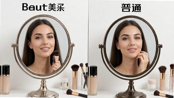 美妆美颜Beauty镜子 与普通镜子对比
