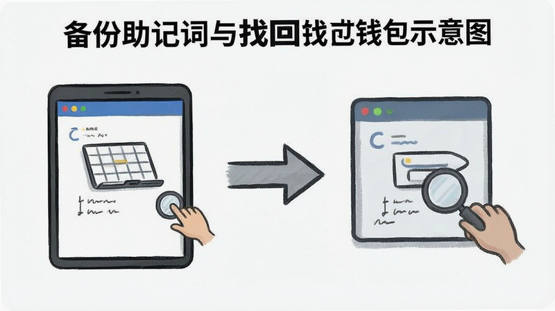 备份助记词与找回钱包示意图|备份助记词与找回钱包示意图