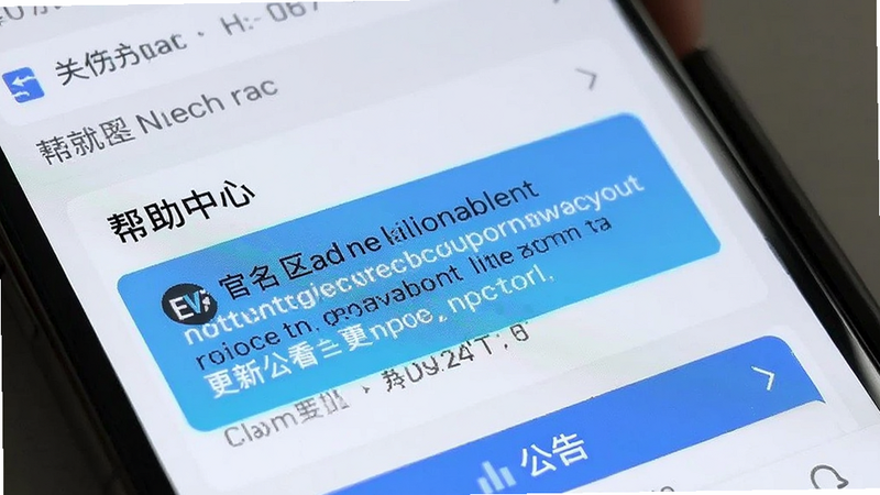 手机屏幕展示交易所APP界面,高亮显示帮助中心或公告栏中的官方域名更新信息,提醒用户注意查看,界面简洁,信息明确,高亮显示更新信息,界面简洁,信息明确