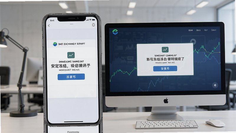 b安交易所手机端与电脑端界面展示,展示账号冻结提示页面