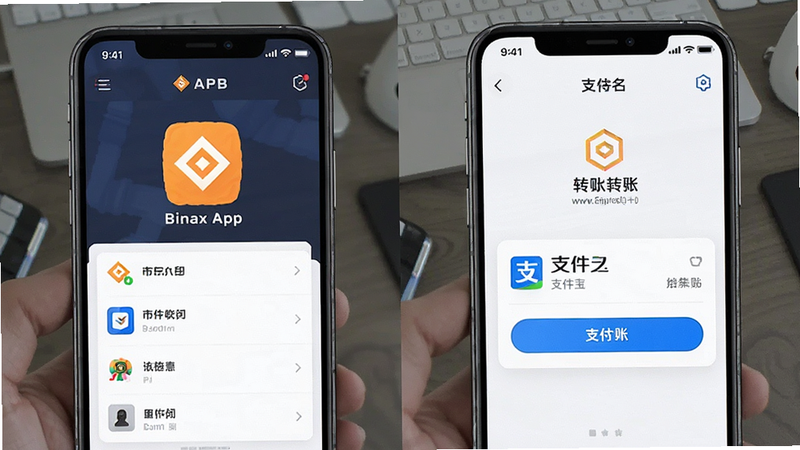 币安APP界面与支付宝转账功能预览图
