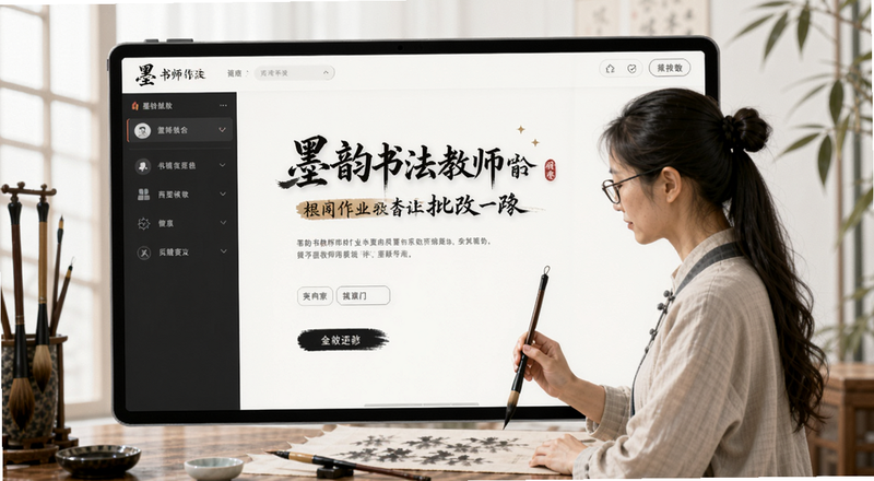 墨韵书法教师端作业批改界面