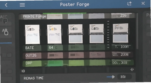 Poster Forge ��ӡ���Ƚ��棬��ʾÿ��ֽ�����״̬��ʣ��ʱ��