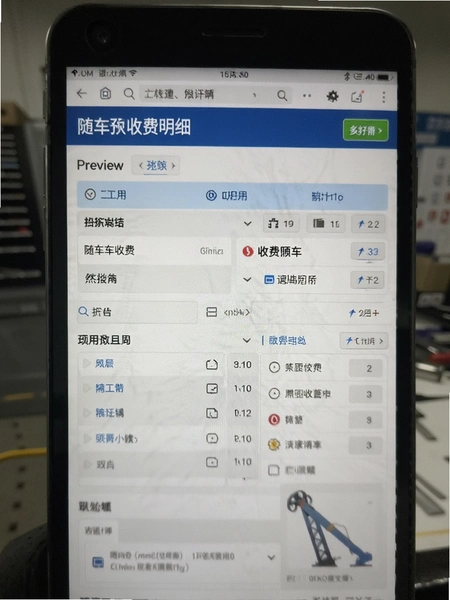 随车吊收费明细界面预览图
