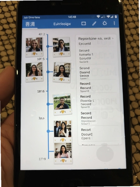 吾滴时间轴展示照片与支出记录预览图