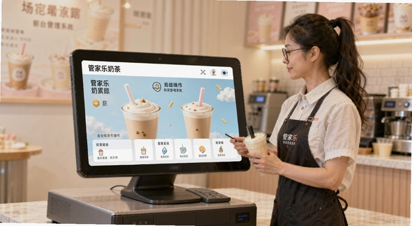 管家乐奶茶管理系统前台收银操作界面