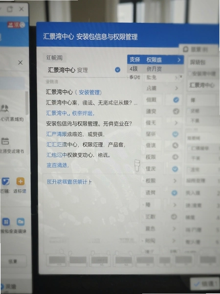 汇景湾中心 安装包信息与权限管理界面