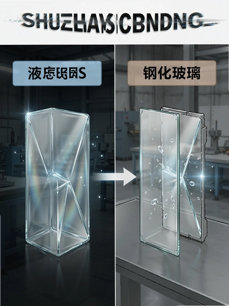 液态玻璃 与 钢化玻璃 概念对比示意图