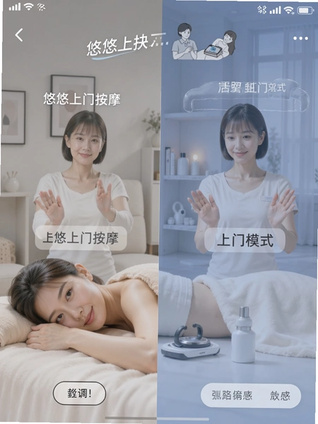 悠悠上门按摩到店和上门模式对比界面截图