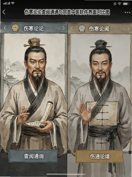 伤寒论查阅通与同类中医软件界面对比图
