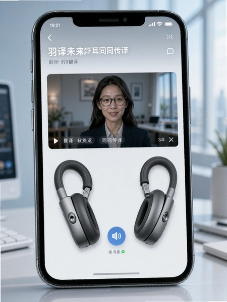 羽译未来-蓝牙耳机同声传译 聆听模式看视频翻译界面预览图