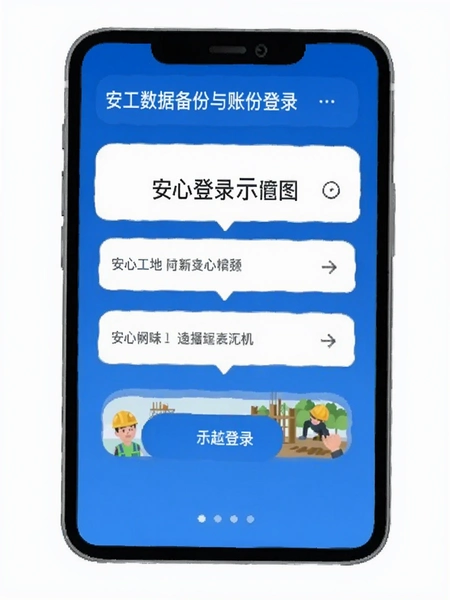 安心工地记工数据备份与账号登录界面示意图