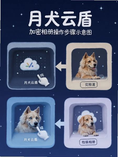 月犬云盾 加密相册操作步骤示意图