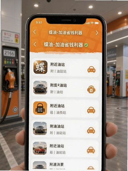 蝶油-加油省钱利器 附近油站列表界面预览图