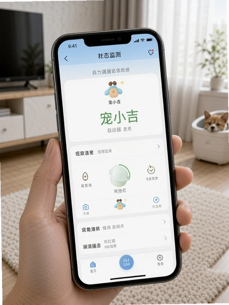 宠小吉自动猫砂盆在手机App上的状态监测页面