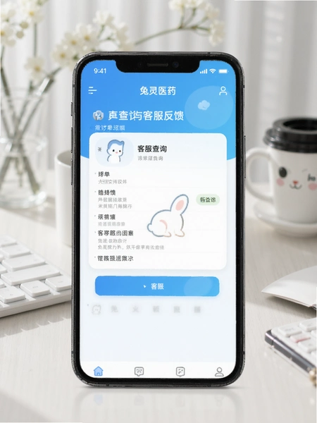 兔灵医药APP订单查询与客服反馈页面