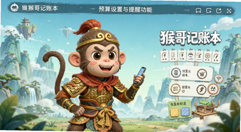 猴哥记账本预算设置与提醒功能预览图