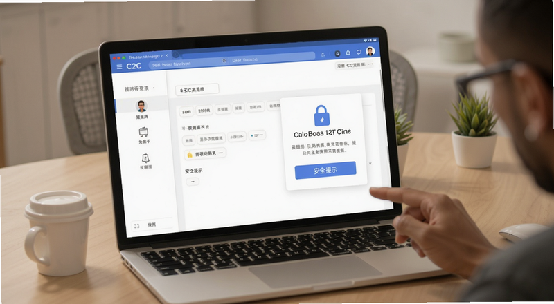 C2C交易商家选择界面与安全提示预览图