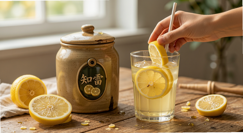 知缶搭配柠檬蜂蜜饮用图