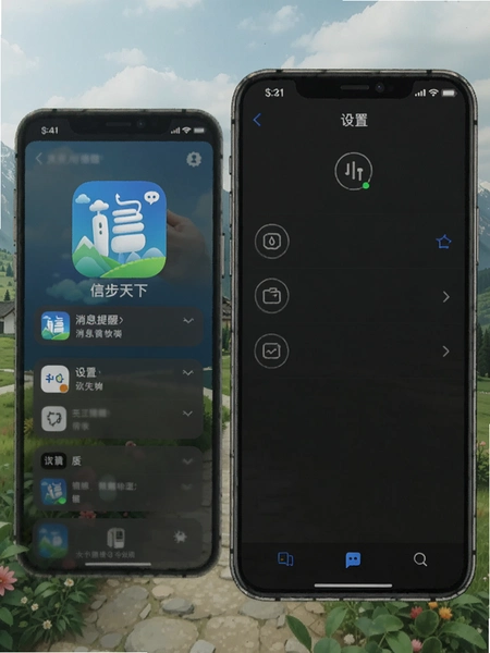信步天下app消息提醒和设置界面示意图