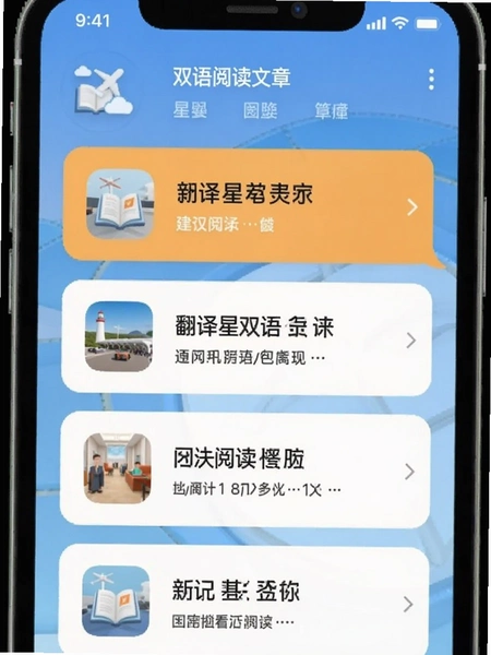 出国翻译星双语阅读文章列表界面